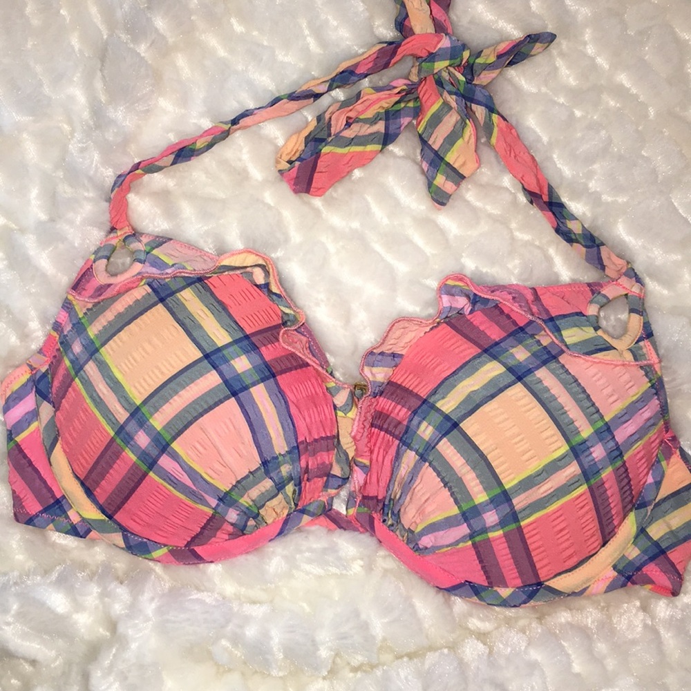 Plaid padded bikini top